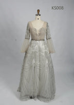 Ivory Modern A-Line Mother of the Bride Dress with Sheer Sleeves KS008