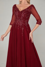 Wholesale Burgundy Beaded Lace Mother - of - the - Bride Gown 3322B