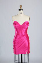 Wholesale Sage Green Satin Strapless Ruched Homecoming Dress d-138s