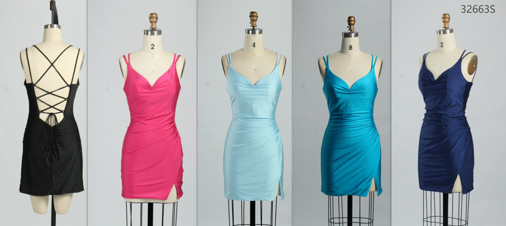 Wholesale Satin Spaghetti Strap Bodycon Cocktail Dress 32663S