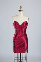 Wholesale Sage Green Satin Strapless Ruched Homecoming Dress d-138s