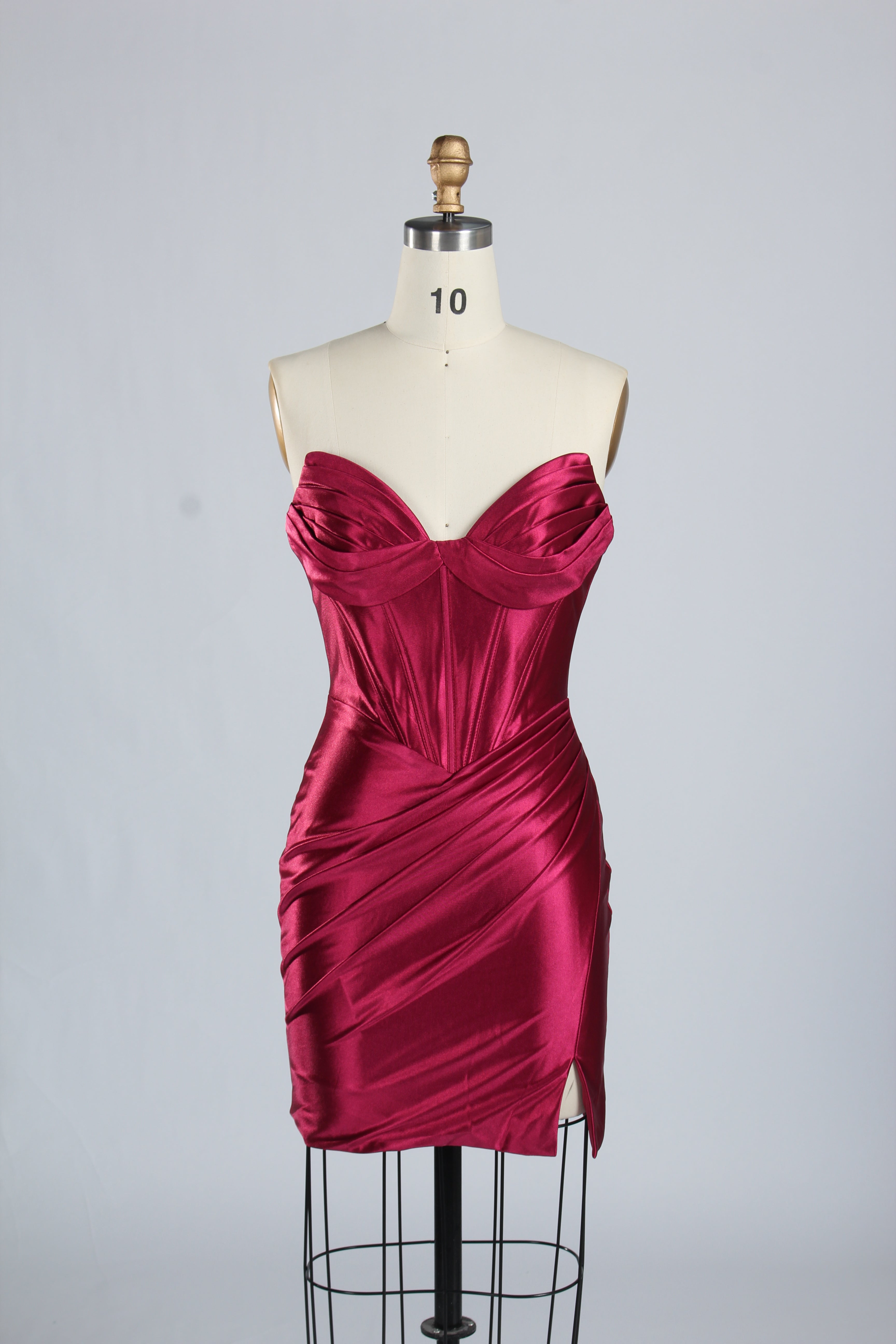 Wholesale Sage Green Satin Strapless Ruched Homecoming Dress d-138s