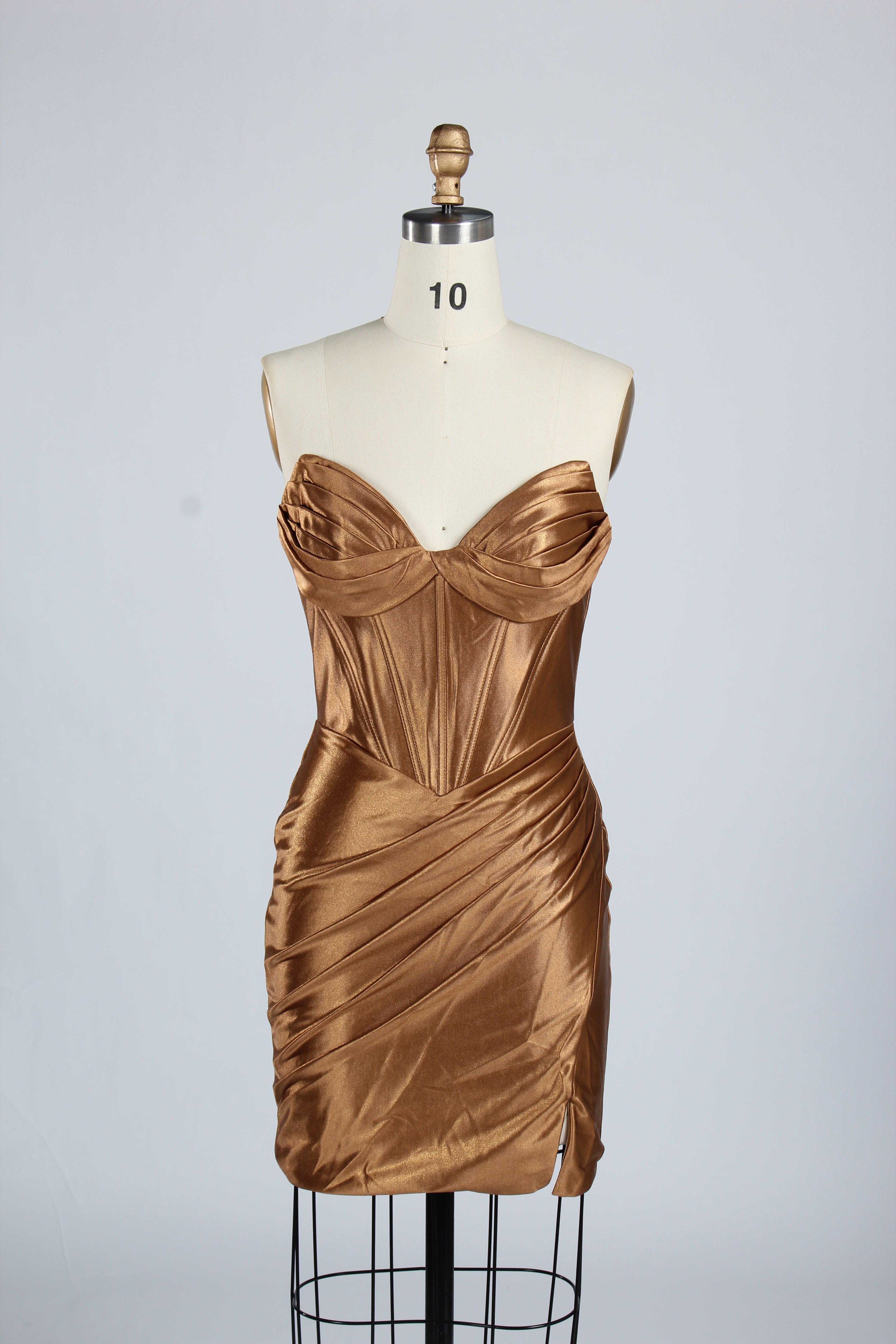 Wholesale Sage Green Satin Strapless Ruched Homecoming Dress d-138s