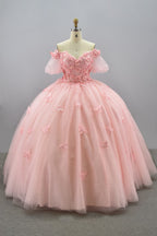 Wholesale Off-Shoulder Quinceañera Dress 3D Butterfly Appliqués Puff Sleeve Ball Gown KM2236