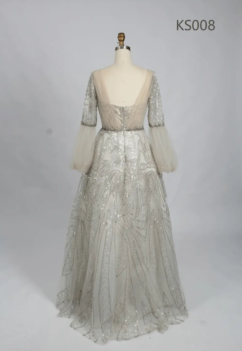 Ivory Modern A-Line Mother of the Bride Dress with Sheer Sleeves KS008