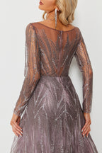 Wholesale Beaded Mesh Evening Gown, Long Sleeve Dress ks007