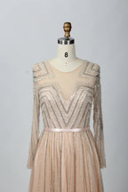 Champagne Pleated A-Line Mother of the Bride Dress with Sleeves MK085