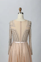 Champagne Pleated A-Line Mother of the Bride Dress with Sleeves MK085