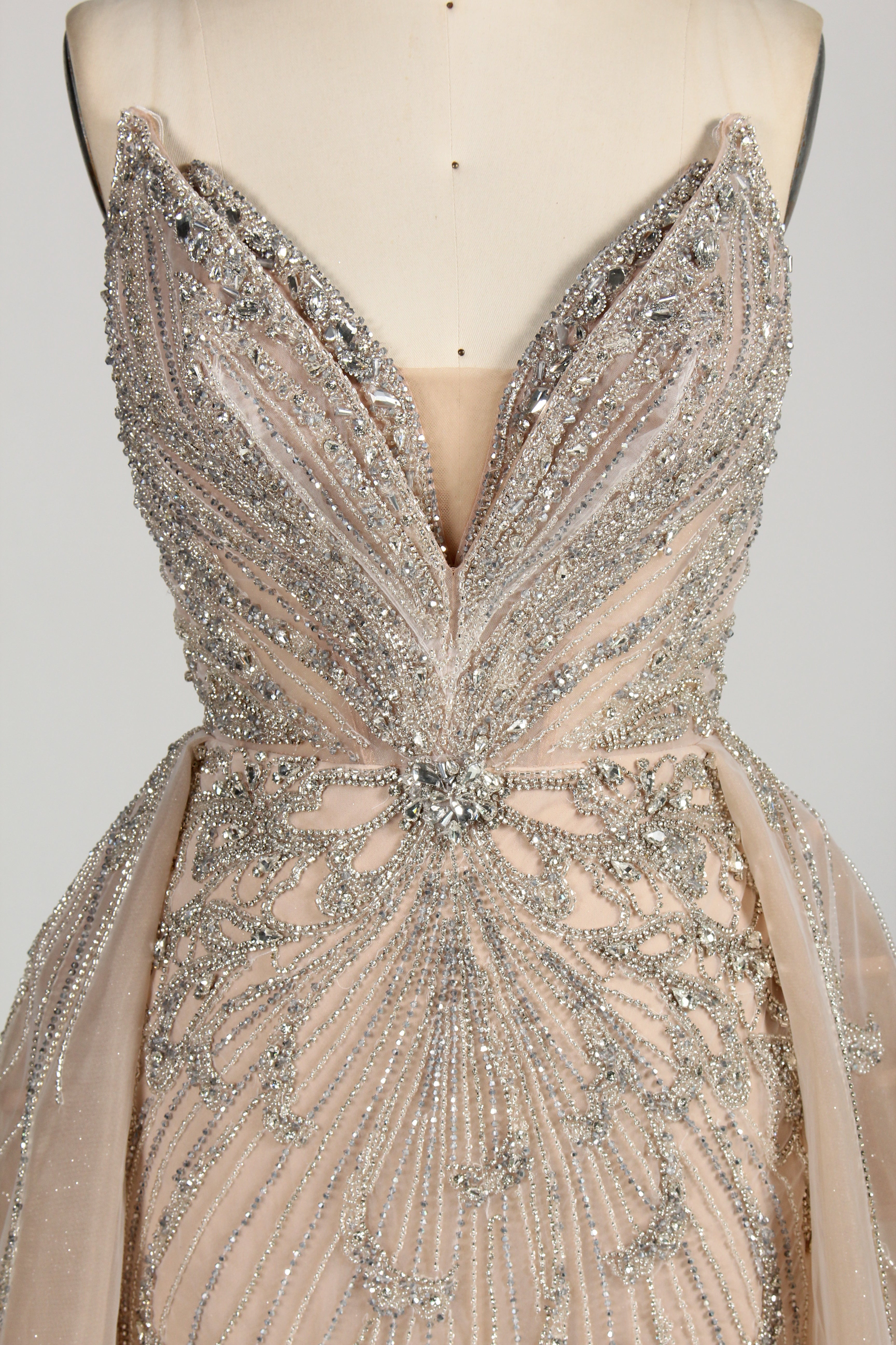 Wholesale Champagne Beaded Tulle Overlay Prom Gown MC136
