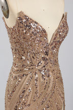 Wholesale Champagne Sequin Slit Mermaid Prom Dress  33314