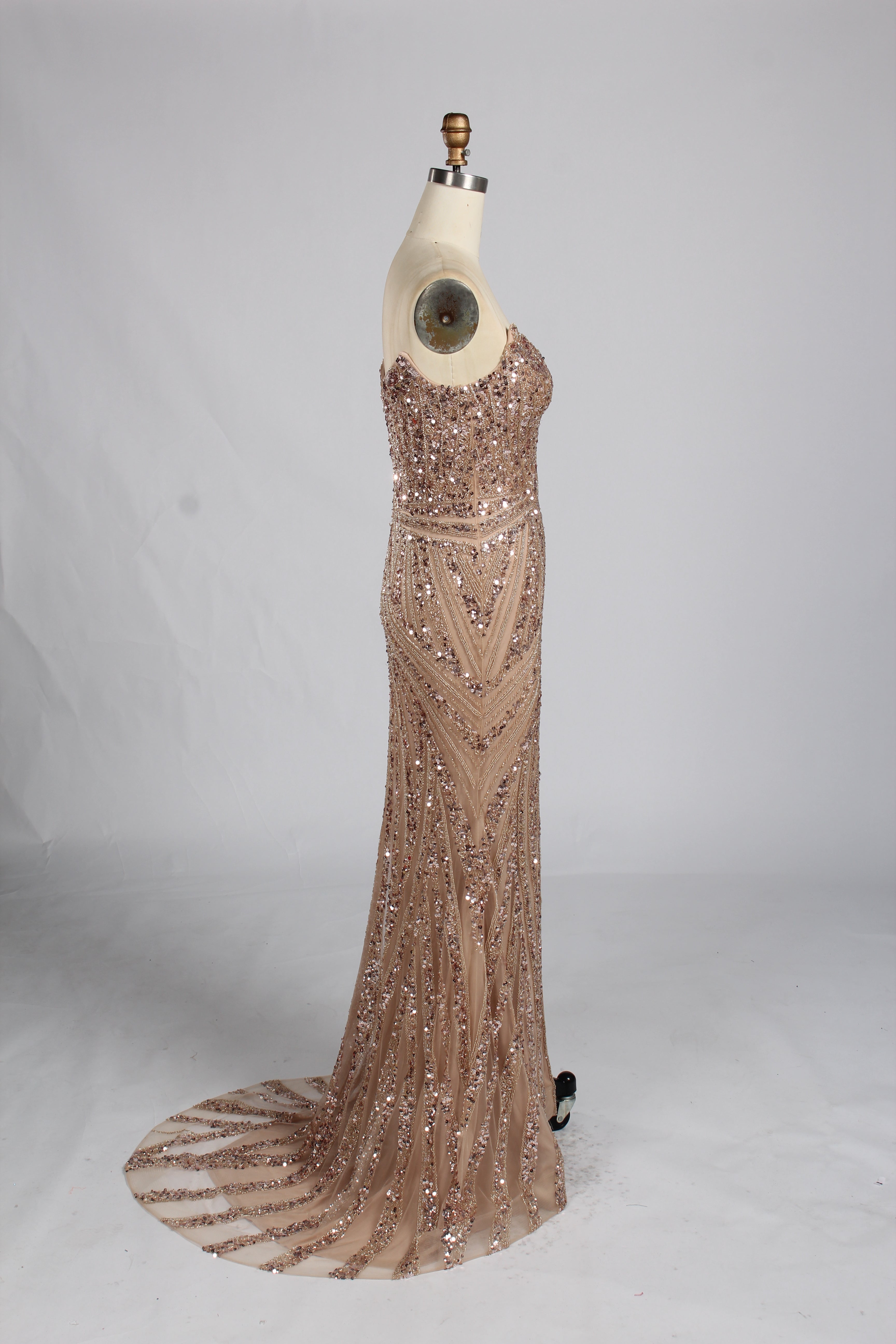 Wholesale Champagne Sequin Slit Mermaid Prom Dress  33314