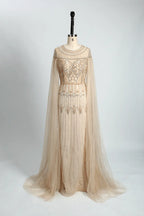 Dusty Blue Timeless A-Line Mother of the Bride Dress with Long Sleeves MC077