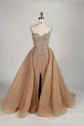 Strapless Beaded Mermaid Evening Dress with Overskirt & Front Slit MC139