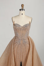 Strapless Beaded Mermaid Evening Dress with Overskirt & Front Slit MC139
