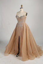 Strapless Beaded Mermaid Evening Dress with Overskirt & Front Slit MC139