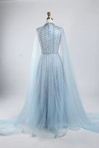 Beaded V-Neck A-Line Mother of the Bride Dress with Cape Sleeves Ky054