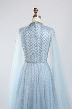 Beaded V-Neck A-Line Mother of the Bride Dress with Cape Sleeves Ky054