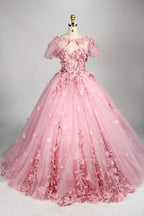 Wholesale Luxury Pink Quinceañera Dresses Strapless Sweetheart 3D Floral Appliqués Sequin Ball Gown 3372