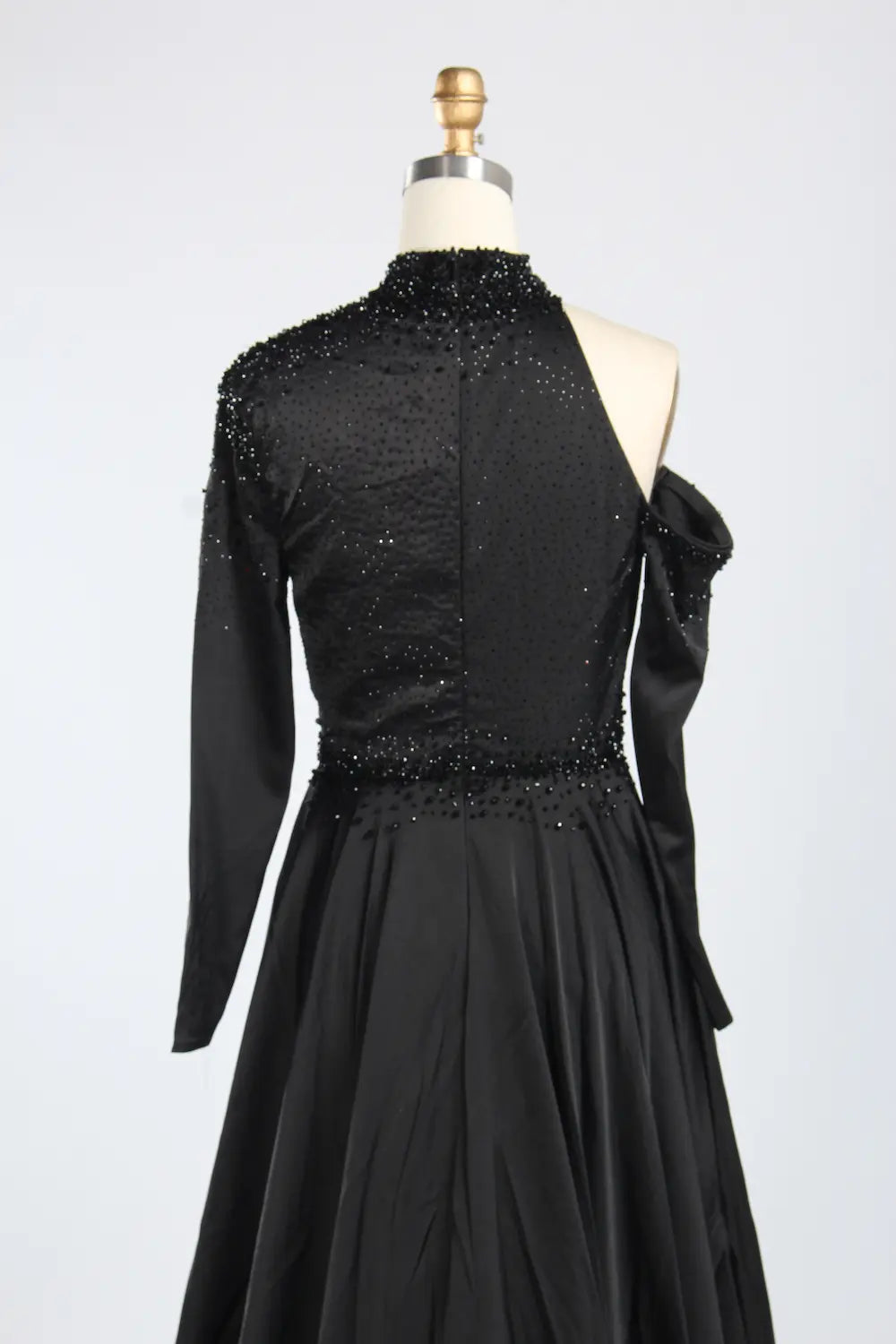 Asymmetrical High Neck Black Mother of the Bride Dress with Sleeves KY067