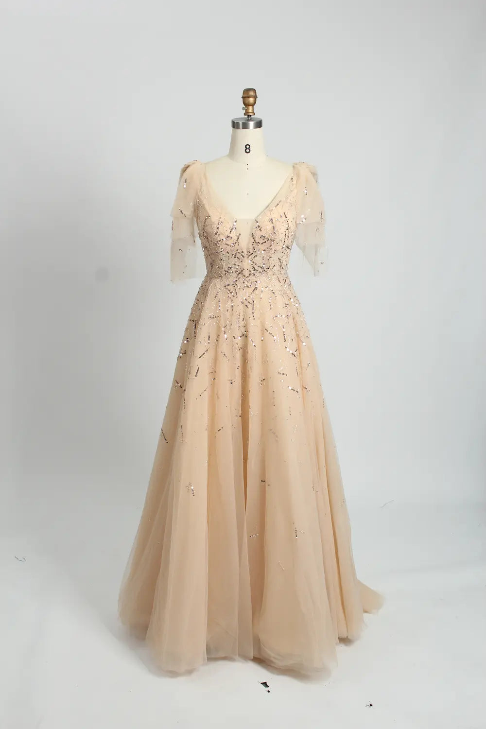 Champagne Refined A-Line Mother of the Bride Dress with Short Sleeves MC092