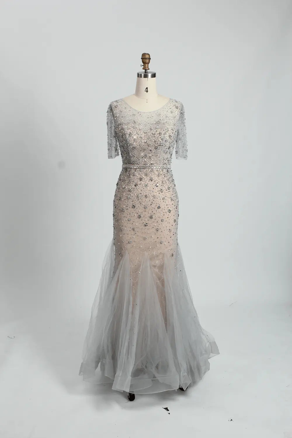 Embellished A-Line Mother of the Bride Dress with Short Sleeves MC066