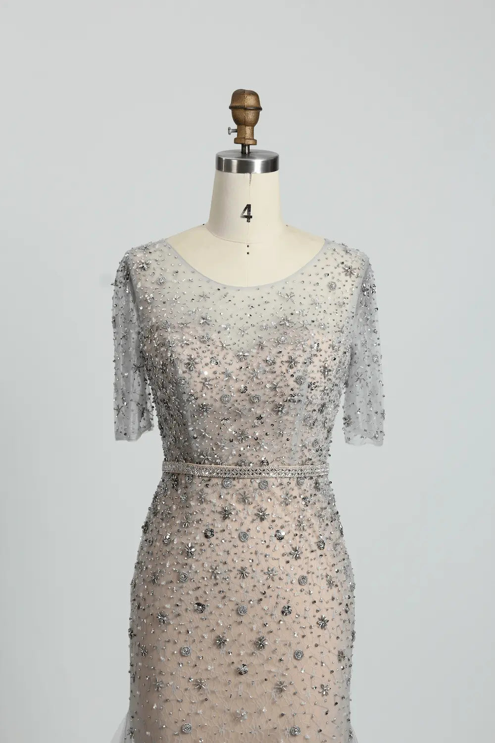 Embellished A-Line Mother of the Bride Dress with Short Sleeves MC066