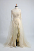 Beaded Dusty Blue Mother of the Bride Dress with High Slit MK135