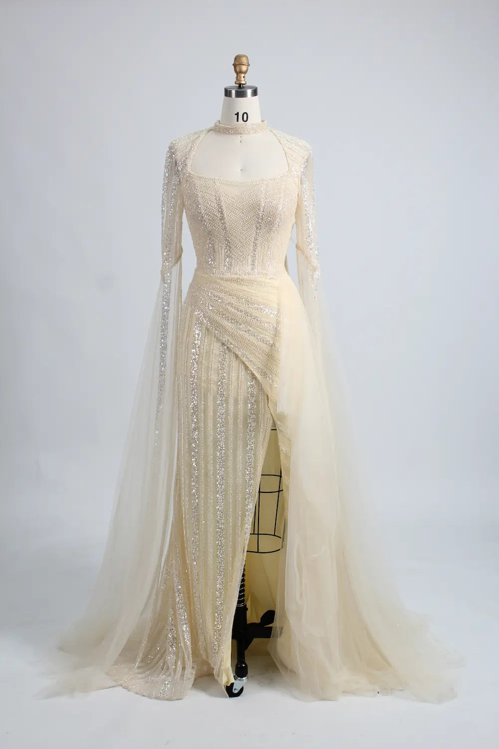 Beaded Dusty Blue Mother of the Bride Dress with High Slit MK135