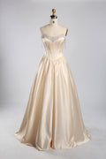 Wholesale Champagne Pearl Beaded Satin Prom Dress KT1464