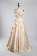 Wholesale Champagne Pearl Beaded Satin Prom Dress KT1464