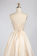 Wholesale Champagne Pearl Beaded Satin Prom Dress KT1464