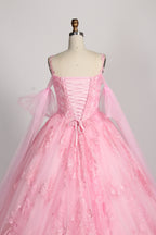 Wholesale Pink Princess Quinceañera Dress Detachable Tulle Sleeves Sequin Lace Ball Gown 3375