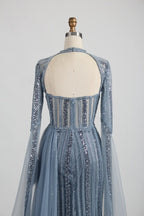 Beaded Dusty Blue Mother of the Bride Dress with High Slit MK135