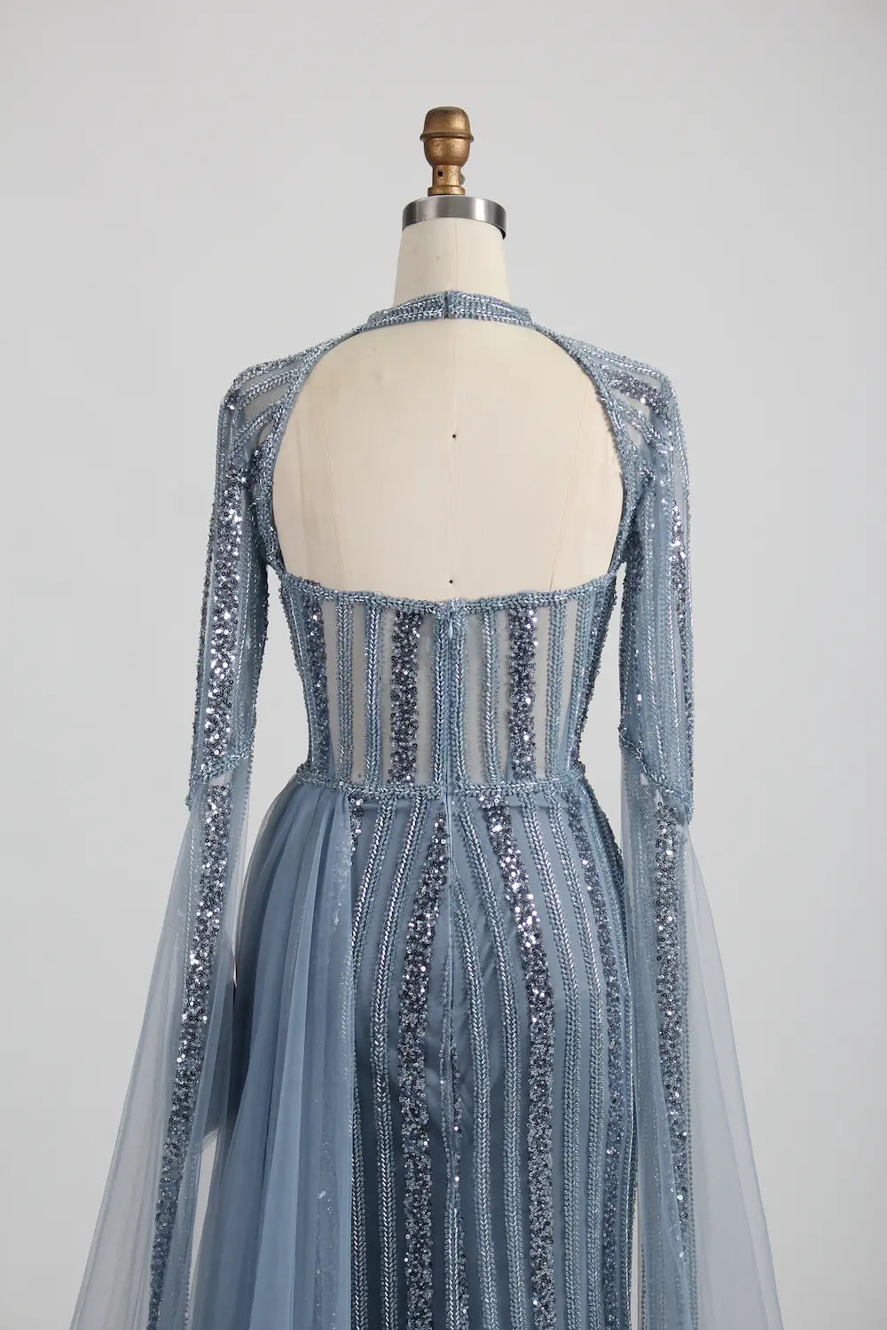 Beaded Dusty Blue Mother of the Bride Dress with High Slit MK135