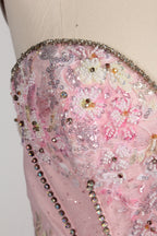 Wholesale Pink Quinceañera Dress Beaded Basque Waist Strapless Glitter Ball Gown 3377