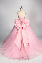Wholesale Pink Quinceañera Dress Beaded Basque Waist Strapless Glitter Ball Gown 3377