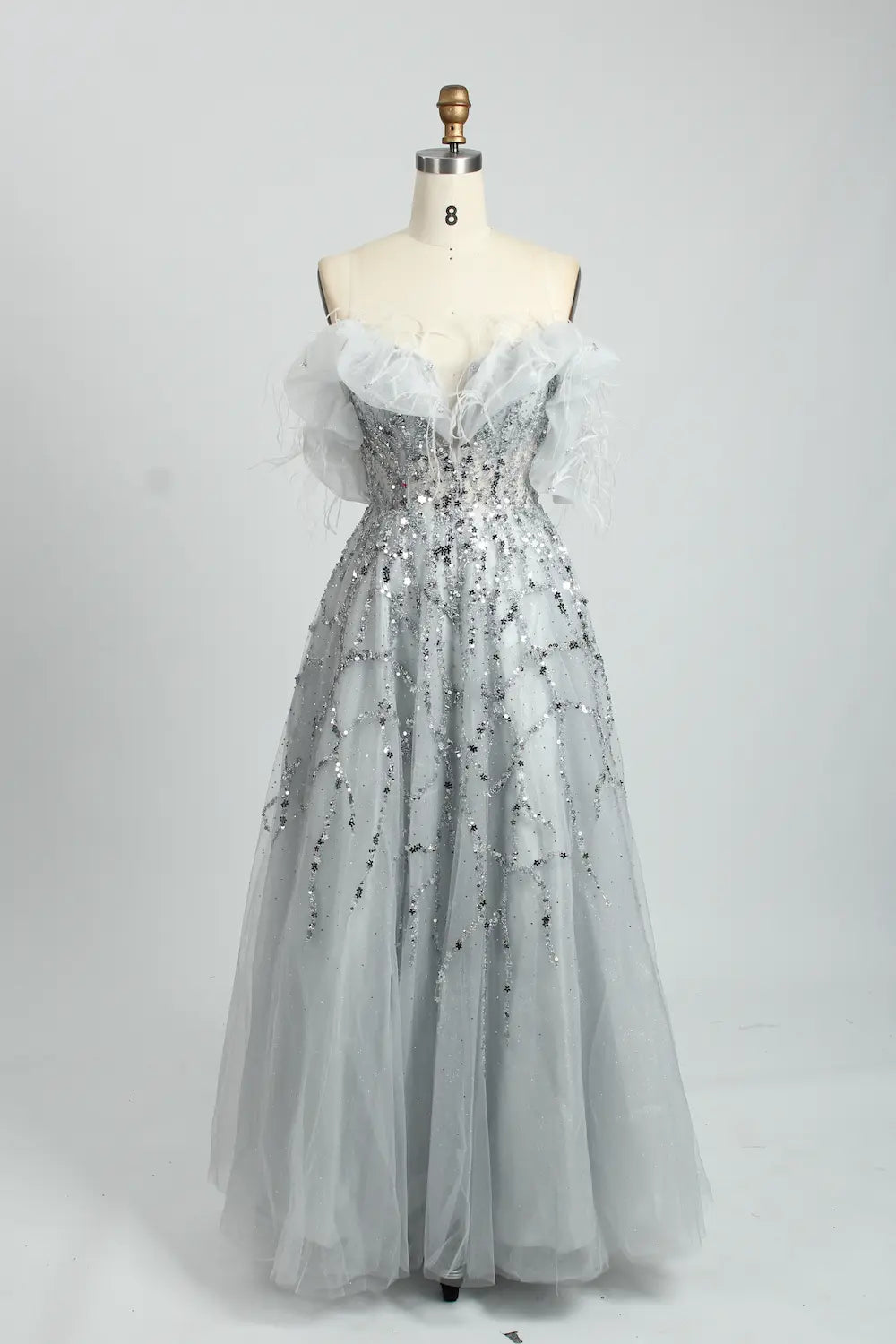 Off the Shoulder Sequined A-Line Evening Dress MC101