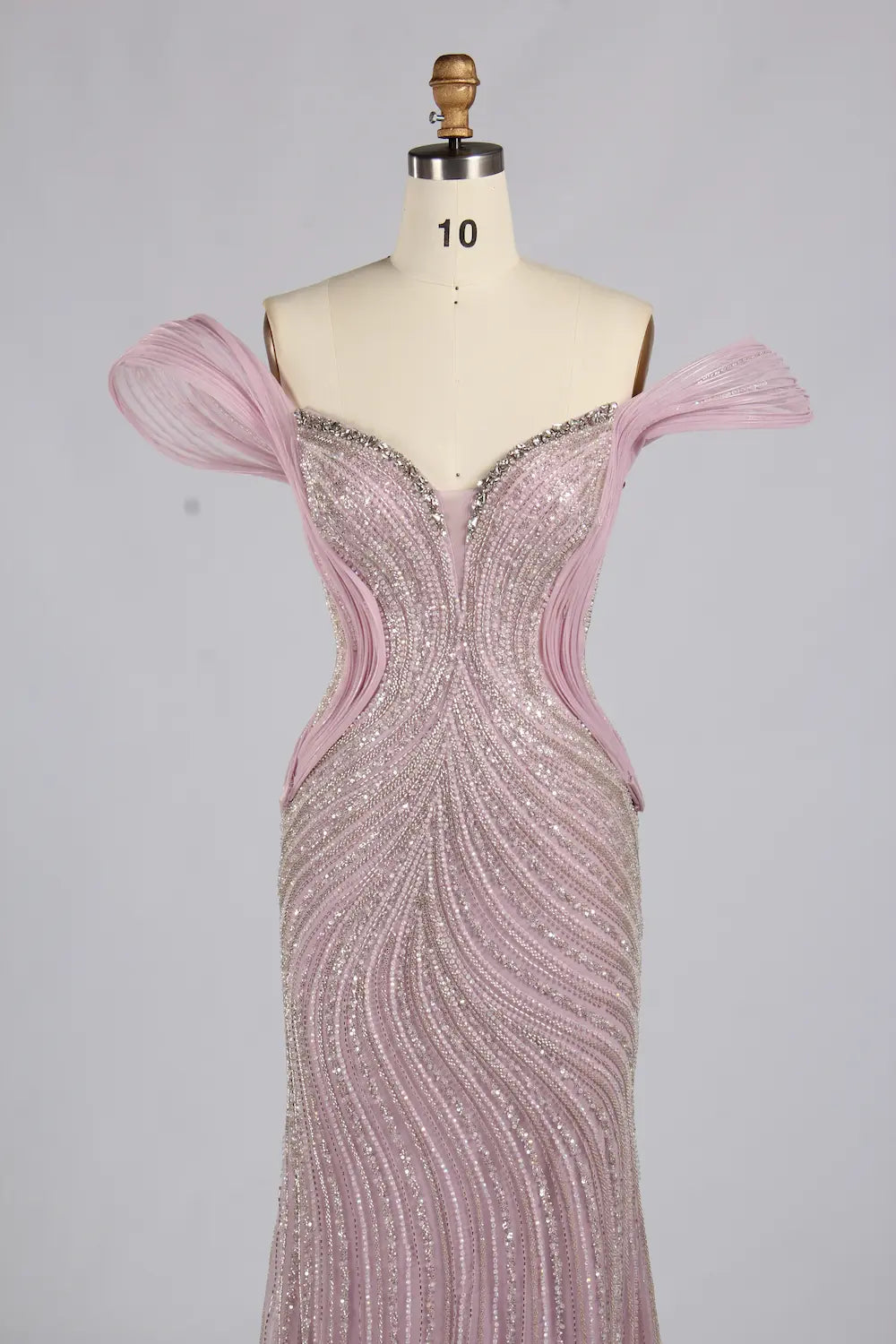 Blush off-shoulder sequin mesh mermaid gown with sweetheart neckline