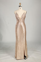 Wholesale Champagne Beaded Plunge Mermaid Prom Dress 33233
