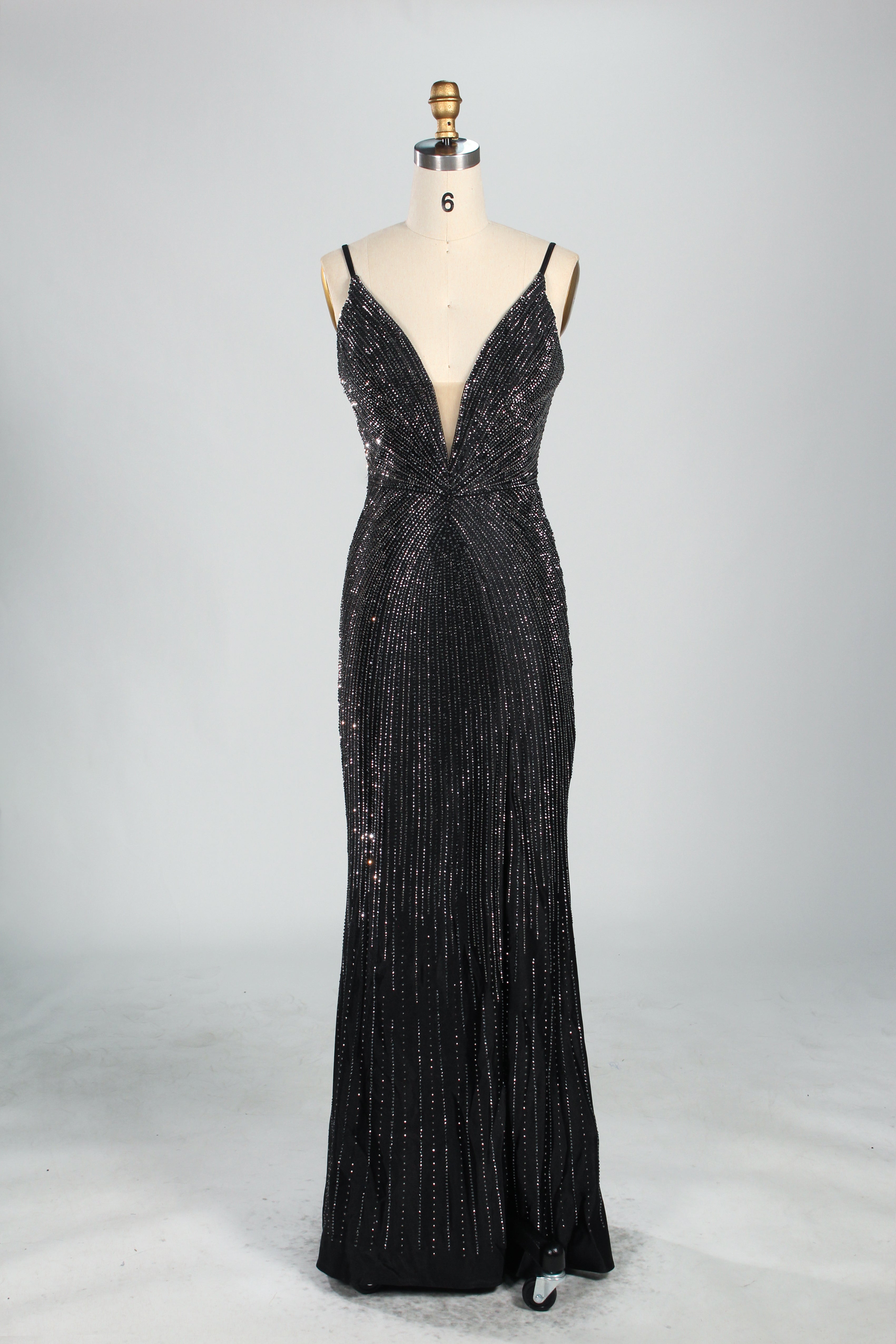 Wholesale Champagne Beaded Plunge Mermaid Prom Dress 33233
