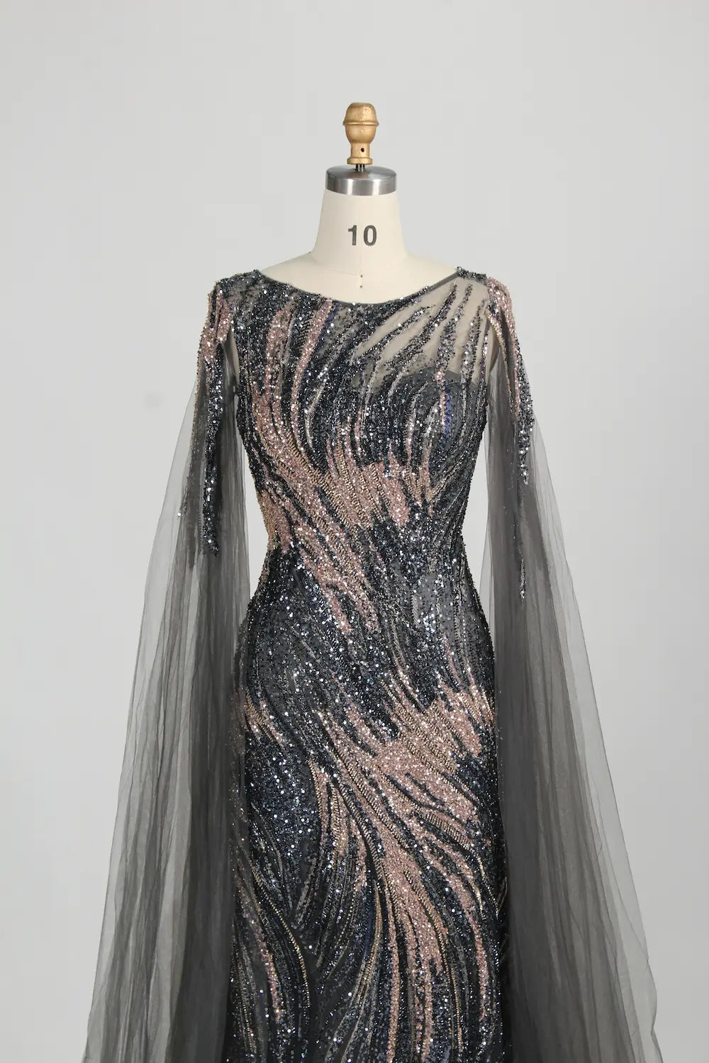 Cap Sleeves Beaded Sequin Mesh & Tulle Mermaid Mother Of The Bride Dresses MK157