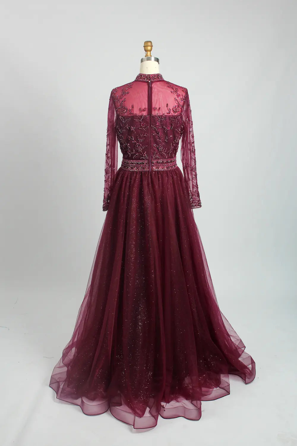 Beaded Long Sleeve V-Neck A-Line Mother of the Bride Dress MC102