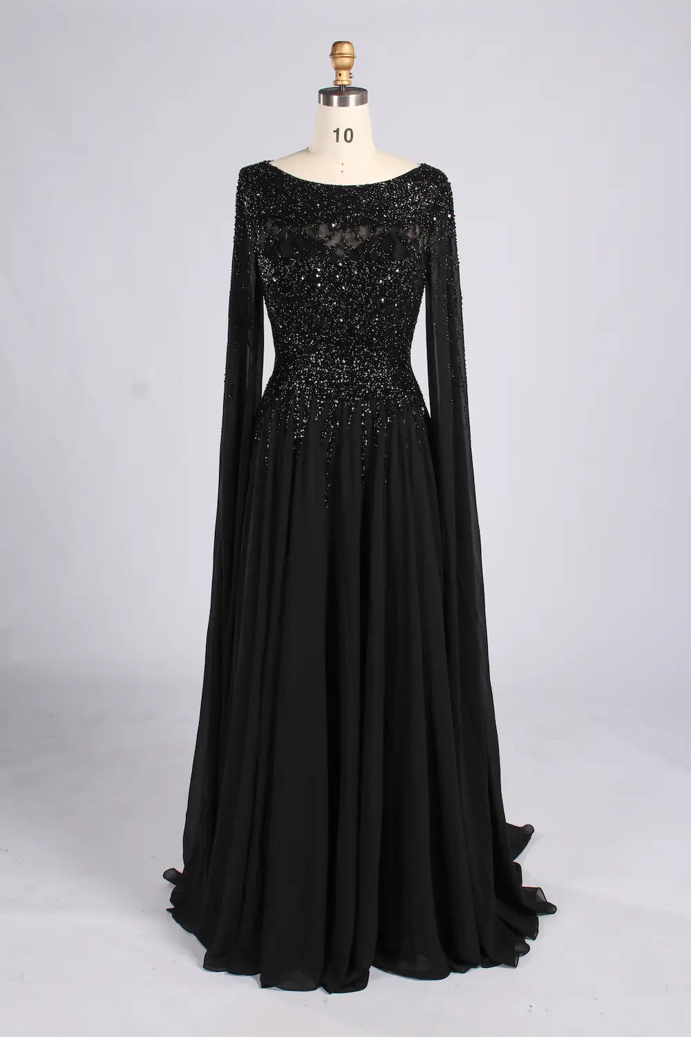 Dark Purple Beaded Cape Sleeves Chiffon A-Line Mother of the Bride Dress MC166