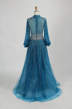 Beaded High Neck Long Sleeve A Line Mother of the Bride Dress MC122