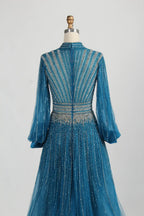 Beaded High Neck Long Sleeve A Line Mother of the Bride Dress MC122