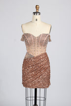 Wholesale Grey Off-Shoulder Sequin Short Prom Dress 33322S