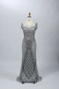 Silver Gray Sophisticated Mermaid Mother of the Bride Dress with Cap Sleeves MC053