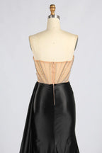 Black Strapless Beaded Corset Satin Mermaid Evening Gown MC188