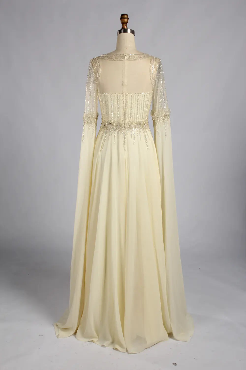 Champagne Beaded Long Split Sleeves Chiffon A-Line Mother of the Bride Dress MC189