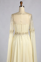Champagne Beaded Long Split Sleeves Chiffon A-Line Mother of the Bride Dress MC189